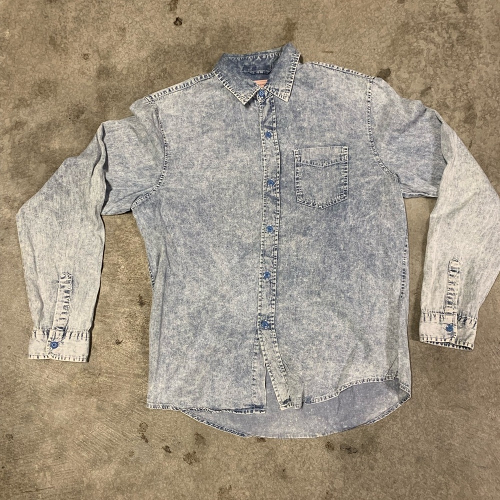 Urban Outfitters Stone Wash 90s 80s Style Long Sleeve Shirt Medium 👔